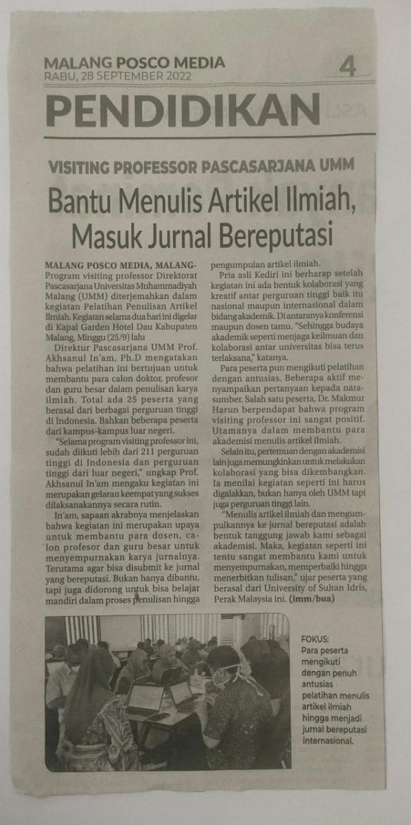 Bantu Menulis Artikel Ilmiah, Masuk Jurnal Bereputasi - Malang Posco ...